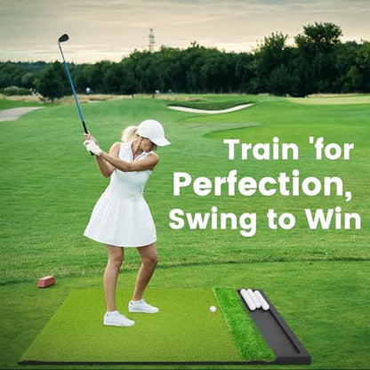 Golf Hitting Mat with Ball Tray 5x4ft - 6x4ft Dual-Turf Practice Mat for Indoor & Outdoor Use Golf Training Mat with Rubber Tee Holes, Suitable for Swing Driving & Chipping - size: 6 x 4 ft - 1.22"