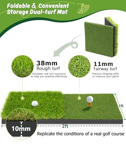 Golf Net: 10x7ft Golf Practice Net for Backyard Chipping Driving with Dual-Turf Golf Hitting Mat, All-in-1 Outdoor Indoor Golf Hitting Net with Multiple Targets, Golf Aid for Men/Golf Lovers