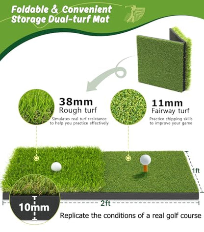 Golf Net: 10x7ft Golf Practice Net for Backyard Chipping Driving with Dual-Turf Golf Hitting Mat, All-in-1 Outdoor Indoor Golf Hitting Net with Multiple Targets, Golf Aid for Men/Golf Lovers