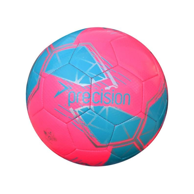 Precision Fusion High Performance Midi Football, Durable, Machine Stitched TPU, 2mm EVA Lined, Lightweight 220g - color: Blue/Pink/Silver