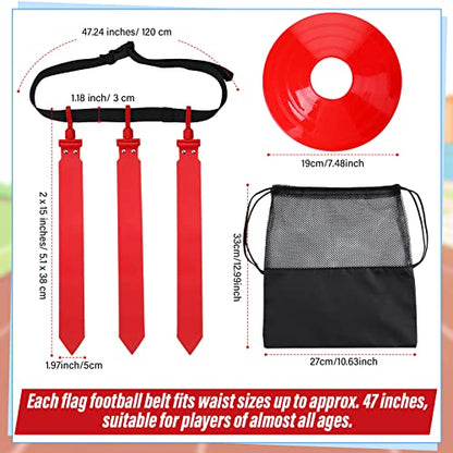 Wettarn 10/16 Player Flag Football Belts Adjustable Flag Football Set with Cones Bag for Youth Adults Kids Training Sport - color: Red, Yellow
