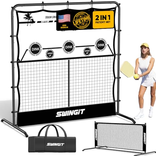 Pickleball Rebounder Practice Net with 6FT Small Mini Pickleball Net Set - Portable Solo Training System for Forehands, Dinks & Volleys, Indoor Outdoor Backyard - color: Black, size: 6ft High, 6ft Wide