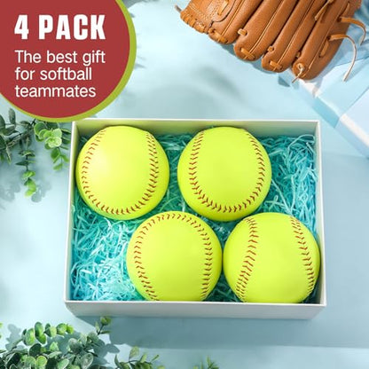 Lunmon 4 Pack 14 Inch Softballs Oversized Softball Training Equipment for Pitchers Soft Balls Pitching and Throwing Spin Trainer Raised Stitched Seams for Games and Practice