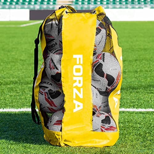 FORZA Premier Ball Carry Bag | Drawstring Soccer, Basketball, Netball & Volleyball Mesh Bag | 5 Color Options - Heavy Duty Equipment Holdall | 12 Ball Capacity - color: Yellow