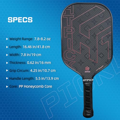 Pickleball Paddles, Professional Carbon Fiber Pickleball Paddle for High Spin & Powerful Shots with Honeycomb Core Pickleball Racket for Indoor Outdoor Play