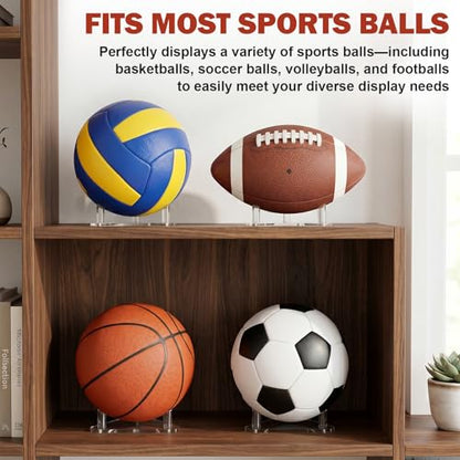 6 Pcs Acrylic Basketball Holder & Soccer Ball Stand, Transparent Display Stand for Basketball Football & Volleyball, Clear Sports Ball Storage Rack with Rods, Easy to Assemble