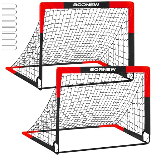 BORNEW 2 Pack Soccer Goal - Backyard & Indoor Soccer Goals for Kids, 7X5 / 6X4 / 4X3 ft Portable Pop Up Soccer Nets for Youth & Adult, Outdoor Games, Soccer Training Equipment Ages 3-16 Year Gift - color: 1.Black Red, style: 4' x 3'