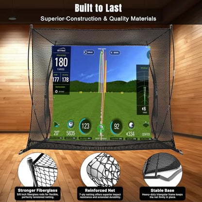 MOXOW 10 x 8 ft Golf Cage Practice Hitting Net with HD Simulator Screen - High-Impact Screen and Safety Structure Design for Indoor & Outdoor Golf Training