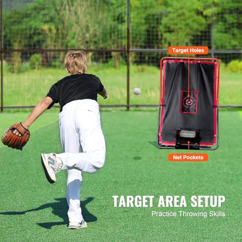 VEVOR Baseball and Softball Rebounder Net, PitchBack Baseball Pitching Net, Volleyball Pitch Return Trainer Rebound Net with Pitching Target, All Angle Fielding Rebound Net for Grounders Pop Flies - style: 3X4.5FT(upgraded 2IN1)