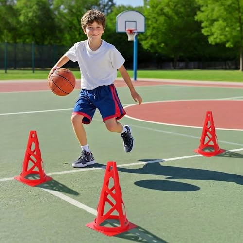 24 Pack Soccer Cones, 9 Inch Agility Cones for Soccer, Football, Basketball, Cones for Sports Training, Speed & Agility Drills, Field Marking Equipment