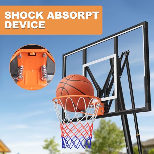 Portable Outdoor Basketball Hoop, 44 Inch Shatterproof PC Backboard, 5-10FT Hand Pull Height Adjustable with Wheels, Perfect for Kids, Teens & Adults, Backyard Driveway Indoor Use
