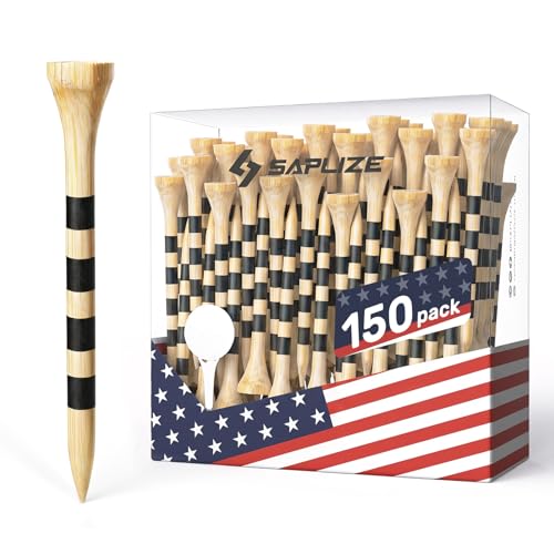 SAPLIZE Bamboo Golf Tees Pack of 100 or 150, Four Size Options (3-1/4", 2-3/4", 2-1/8", 1-1/2"), Stable and Reliable Golf Tees, Available in Natural Color