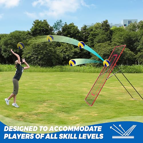 2-in-1 Volleyball Rebounder Net, Adjustable 7×4 ft to 4.5×4 ft Bounce Back Training Rebound Equipment with Angle Customization for Volleying, Bumping, Spiking Practice - color: Red