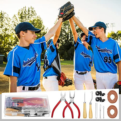 Glove Relacing Kit for Baseball or Softball Mitts Baseball Care Kit Include 2 Strips 78.74 inch Lace Drawstring Threader 4 Glove Locks 5 Lacing Tools with Box