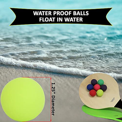 W4W Kadima Beach Paddle Ball Racket Set - Bundle Pack Includes 4 Balls & 2 Paddles