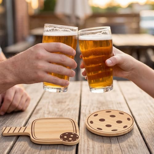 Hushee 6 Pack Dinkball Drink Coasters Wood Coasters Set Paddle Shape with Handle Funny Father Day Gift for Men Women Sports Lovers Fans Party Favors Decorations