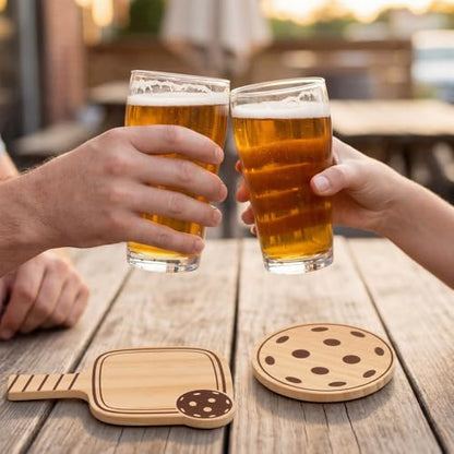 Hushee 6 Pack Dinkball Drink Coasters Wood Coasters Set Paddle Shape with Handle Funny Father Day Gift for Men Women Sports Lovers Fans Party Favors Decorations