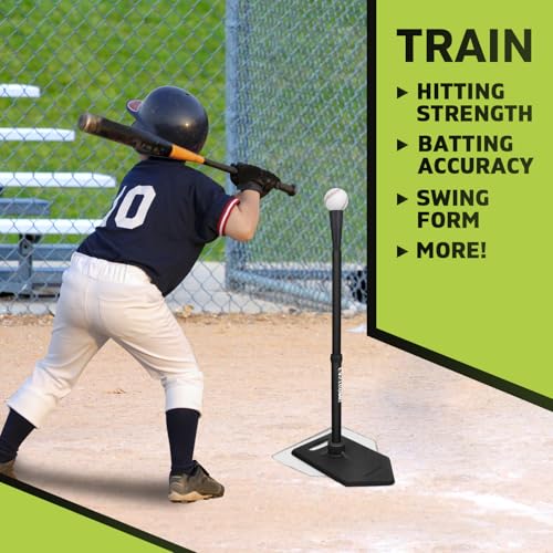 Baseball Tee for Kids, Adjustable 19"-32" Height Telescopic Molded Rubber Tee, Batting Tee,Youth Hitting Tee, Softball Tee for Any Age Player Baseball Practice
