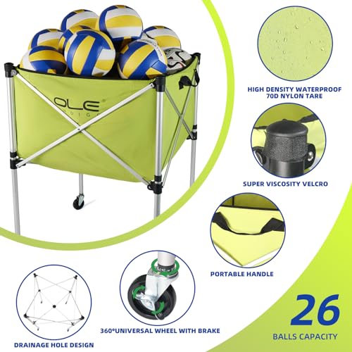 Ball Cart,Volleyball Ball Cart with Wheels 26 Balls Portable Ball Cart,Ball Storage,Collapsible Sports Ball Equipment Cart for Volleyball, Rugby,Soccer【 Indoor Outdoor】