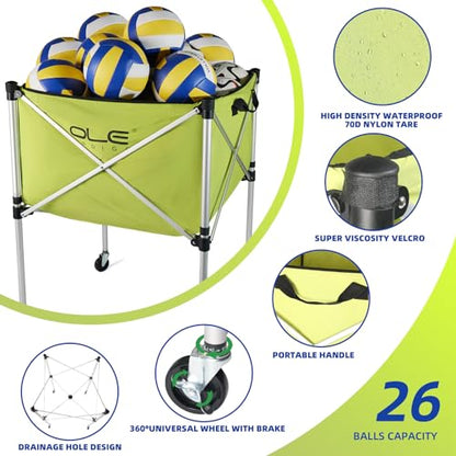 Ball Cart,Volleyball Ball Cart with Wheels 26 Balls Portable Ball Cart,Ball Storage,Collapsible Sports Ball Equipment Cart for Volleyball, Rugby,Soccer【 Indoor Outdoor】