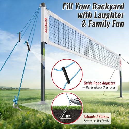 Heavy Duty Professional Volleyball Net Set Aluminum Poles, 32 ft Regulation Portable for Outdoor Backyard Beach, Anti-Sag, Adjustable Height & Length with Carry Bag - color: White