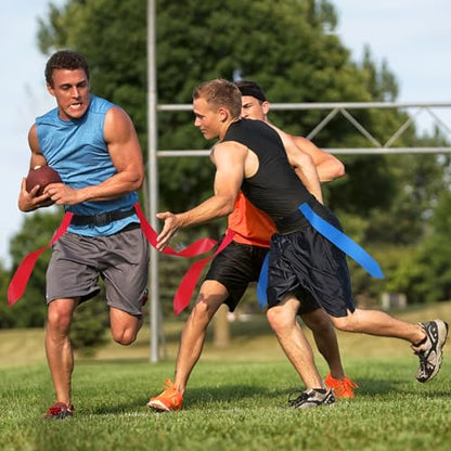 Flag Football Set, 14 Player Adjustable Flag Football Belts, 42 Football Flags, 8 Practice Cones, 8 PCS Yellow Penalty Flag Football Flags, Size 3 Football, Pump and Bag, Perfect for Youth Adults and