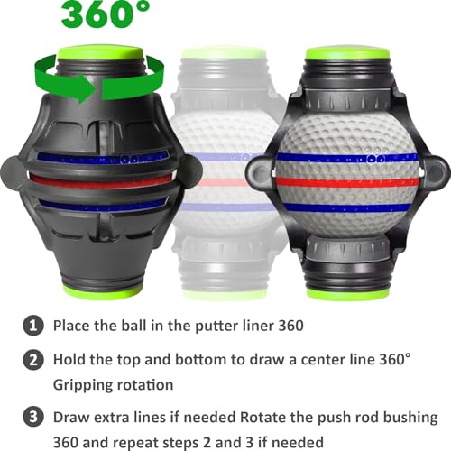 1 Pack 360° Triple Line Golf Ball Marker，Golf Ball Line Marker Tool，Golf Ball Marker Stencil，Alignment Ball Marker，Golf Accessories - color: 1 Pack 360° Triple Line Golf Ball Marker（Black&Green）