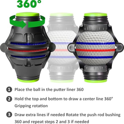 1 Pack 360° Triple Line Golf Ball Marker，Golf Ball Line Marker Tool，Golf Ball Marker Stencil，Alignment Ball Marker，Golf Accessories - color: 1 Pack 360° Triple Line Golf Ball Marker（Black&Green）