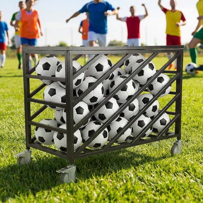Basketball Storage Bin with Wheels Rolling Exercise Ball Holder with Lockable Lid for Volleyball Gym Recess Soccer Playground