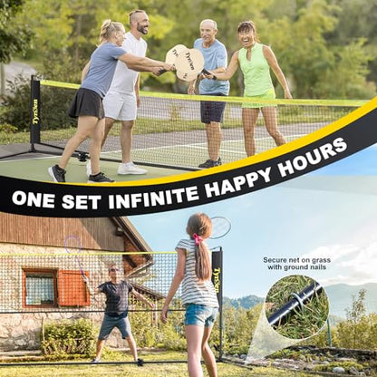 Portable Pickleball Badminton Net Set, 17FT Adjustable Heights All-in-One Net w/4 Pickleball Paddles 4 Badminton Rackets, Freestanding Pickleball Badminton Net for Backyard Driveway - style: Wood Pickleball Paddles
