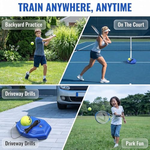 Tennis Trainer, Tennis Practice Rebounder, Tenniss Buddy, Solo Training Equipment with Fillable Baseboard & Rope, Used for Backyard, Local Court, Or Even Park