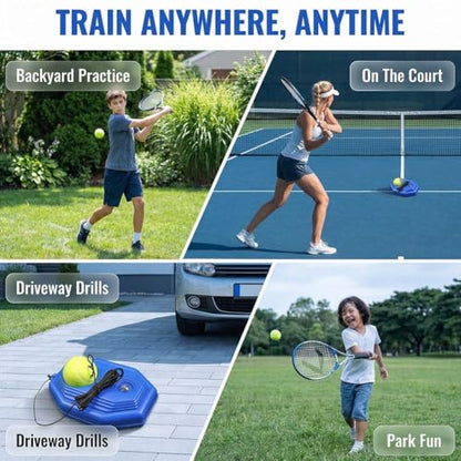 Tennis Trainer, Tennis Practice Rebounder, Tenniss Buddy, Solo Training Equipment with Fillable Baseboard & Rope, Used for Backyard, Local Court, Or Even Park