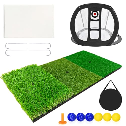 Golf Putting Mat Indoor Practice with Hitting Net 6 Balls for Dad Father Day Christmas Home Backyard Training