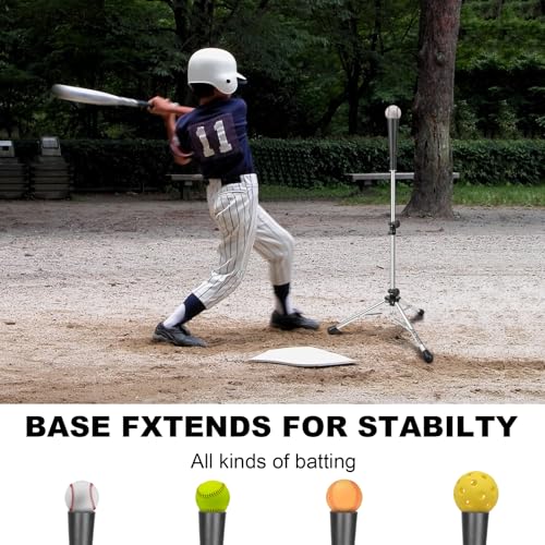 Baseball Tee Batting Tee Softball Tee Portable Travel Hitting Tee,Easy Adjustable Height,Stable Tripod Stand - color: Steel