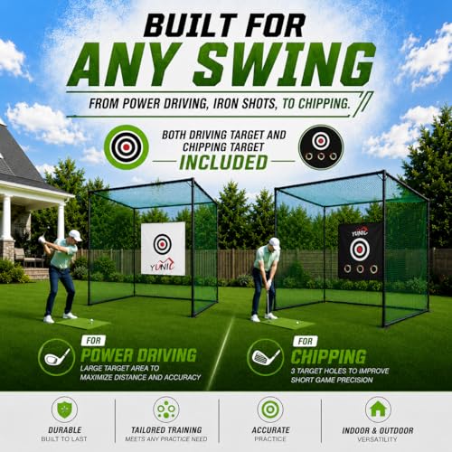 YUNIC Golf Driving Cage with Metal Frame - Choose Standard Hitting Target or Simulator Impact Screen - size: 10'(W) x10'(H) x10'(D), style: Green