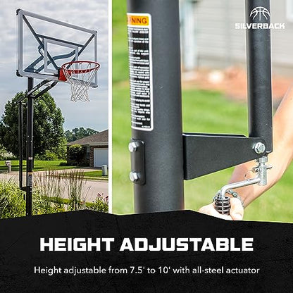 Silverback Height Adjustable In-Ground Basketball Hoop with Tempered Glass Backboard, Pro-Style Breakaway Rim, Pole and Backboard Pad