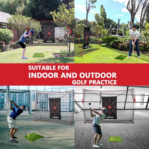 10x7ft Golf Practice Net with Chipping Target, Foldable Mat, 8 Tees & 6 Balls – All-in-One Golf Hitting Net for Backyard, Indoor Outdoor Use, Includes Carry Bag for Easy Storage