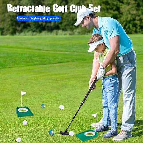 2 Pack Adjustable Golf Putter Set for Kids Teenagers Right or Left Handed Two-Way Mini Golf Club Putter Men and Women 4 Golf Training Balls 4 Practice Foam Balls 2 Flag Cup - color: Color Set 2