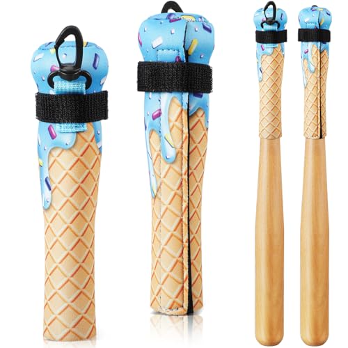 2 Pack Baseball & Softball Bat Cover Wooden Baseball Bat Sleeve Softball Handle Protector for Hanging on Fence Warmer & Cover with Hook for Travel Storage - color: Blue, style: Ice Cream Drip