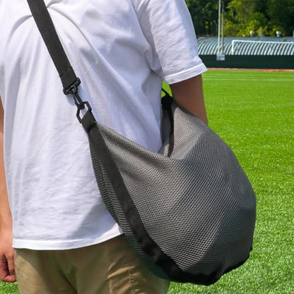 Basketball Equipment Bag with Adjustable Strap, Large Mesh Ball Storage for Helmet Volleyball Football, Gray