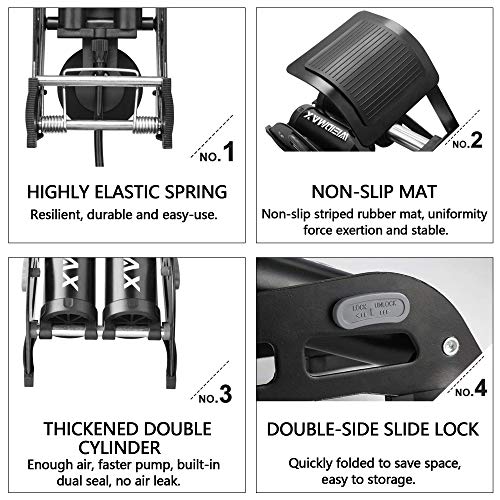 Double Barrel Pedal Pump, WEIDMAX Double Cylinder Bike Pump, Bicycle Foot Pump, Portable Bike Floor Air Pump, with Pressure Gauge and Intelligent Valve Head