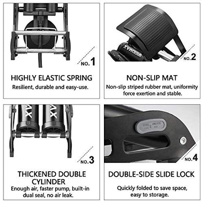 Double Barrel Pedal Pump, WEIDMAX Double Cylinder Bike Pump, Bicycle Foot Pump, Portable Bike Floor Air Pump, with Pressure Gauge and Intelligent Valve Head