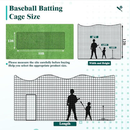 Baseball Batting Cage, 20/35/55/70FT Baseball Nets for Batting Cage，Baseball and Softball Batting Cage Nets for Pitching Training, Outdoor Backyard Batting Cage with Frame