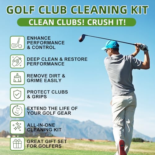 Pro Golf Club Cleaning Kit – Cleaner, Polish, Grip Cleaner, Brush, Towel & Bag | Restores Irons & Drivers, Removes Rust & Scratches, Renews Grip | Golf Gifts for Men