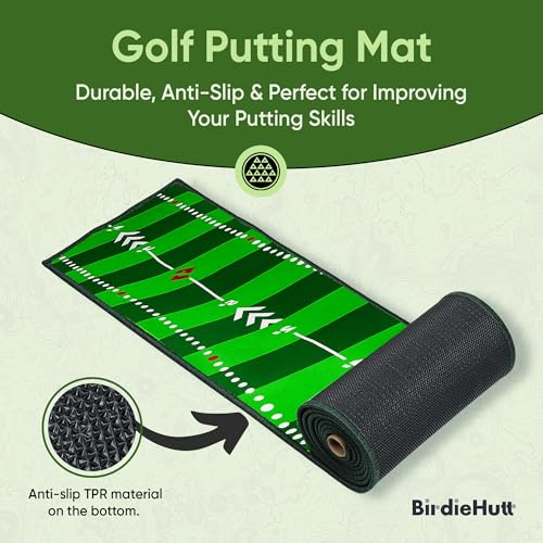 Golf Putting Mat 10ft, Indoor & Outdoor Portable Putting Green with Ball Bouncer, Putting Cup, Alignment Mirror, Roller Brush and Adjustable Slope Wedges, Ideal Practice Mat for Home or Office