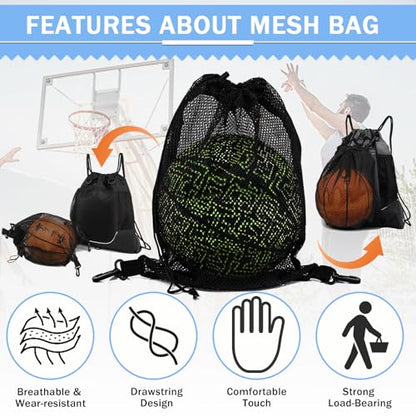 KAEGREEL Drawstring Soccer Bag Basketball Backpack for Kids Teens, Foldable Sports Bags Detachable Ball Mesh Bag for Gym Yoga Football Baseball - color: Black