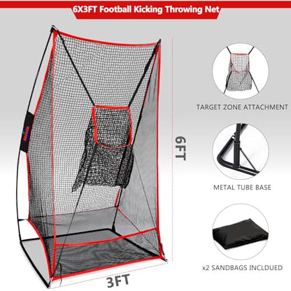 Kapler 2-in-1 Football Kicking Throwing Net - 6x3ft Portable Field Goal w/Two Detachable Target for Punt/Kick/Pass/Snap/Throw Training - Youth and Adults Backyard Outdoor Home Use