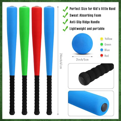 Wettarn 4 Pcs 24 Inch Foam Baseball Bat Foam Bat with Safe Soft Baseballs T Ball Set for Outdoor Indoor Sport Game Beginners Practice Playing Training(Red, Blue, Green) - size: 24 Inch