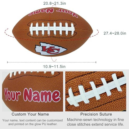 Personalized Customized Football - Official Size 9 Leather Footballs with Team Logo + Your Name - Football Fans Gift - color: Denver Broncos