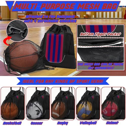 STAY GENT Drawstring Basketball Backpack for Boys, Foldable Soccer Backpack Gym Bag Sackpack Sports Sack with Detachable Ball Mesh Bag for Volleyball Baseball Yoga - color: Blue Red